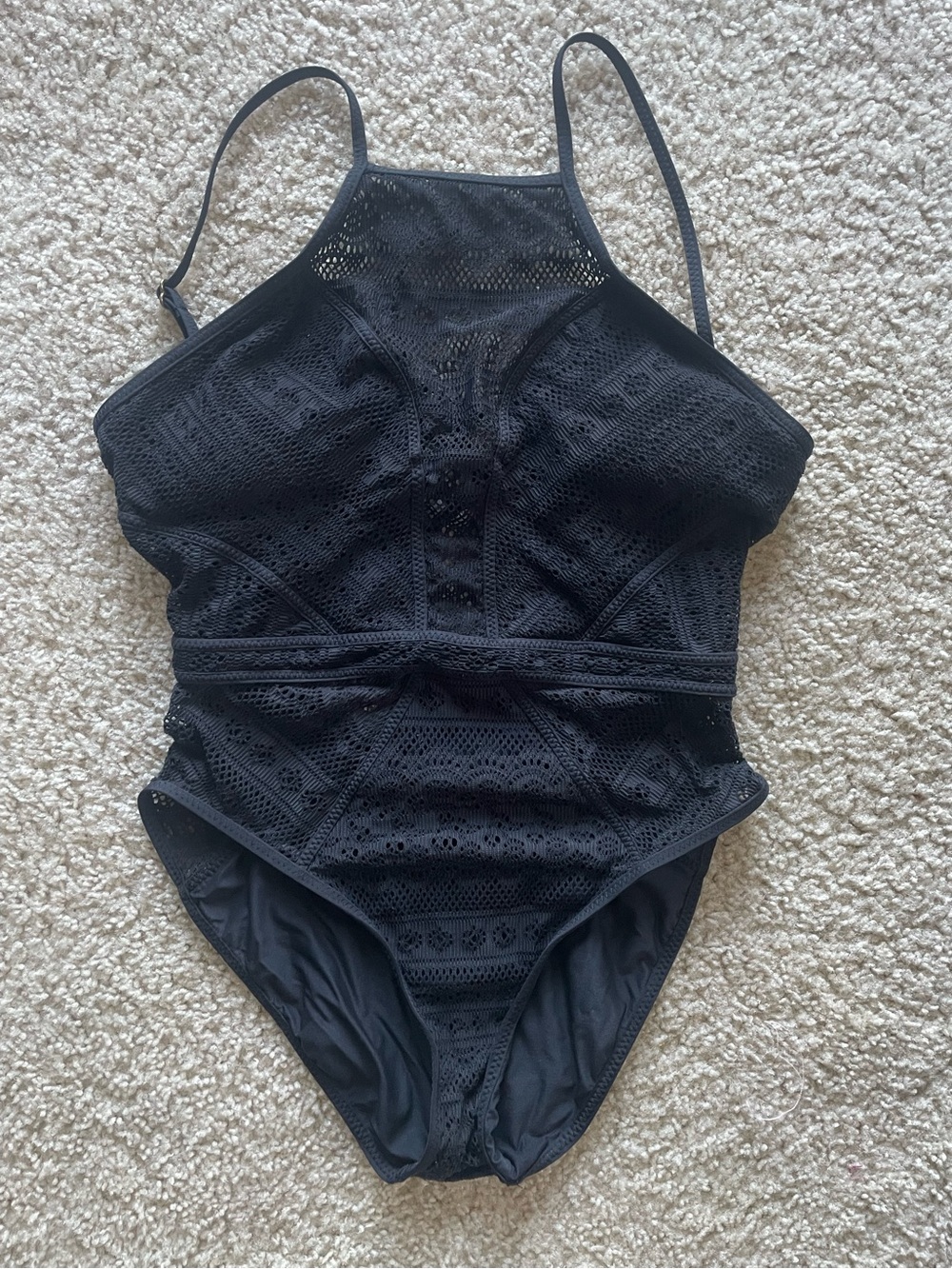 BECCA Black Crochet One-Piece Swimsuit